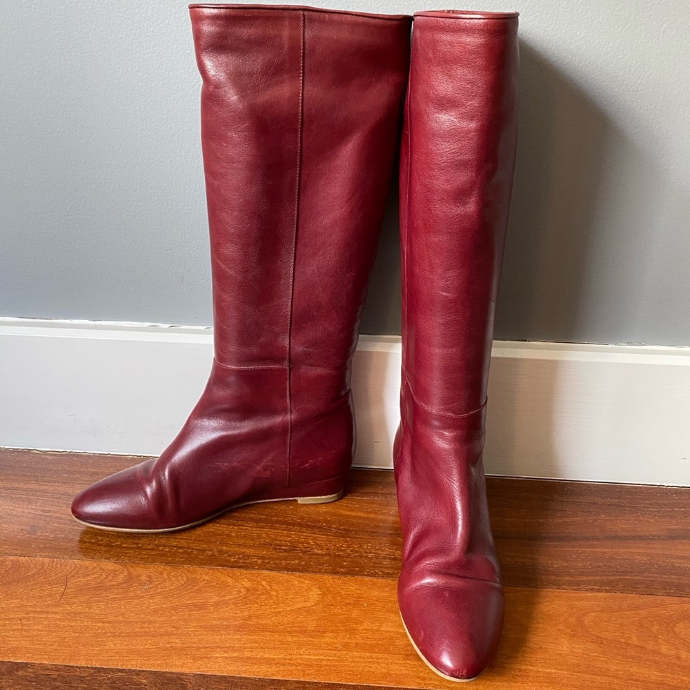 Loeffler Randall Deep Red Matilde Leather Boots